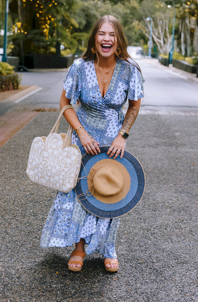 Indigo Mosaic Nymph Wrap Dress Front View