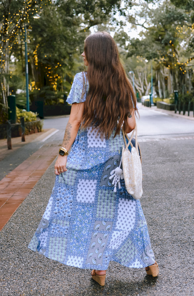 Indigo Mosaic Nymph Wrap Dress Back View