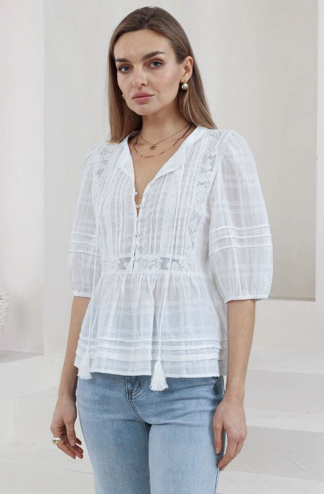 sla Grace Lace Blouse with lace detailing and peplum silhouette