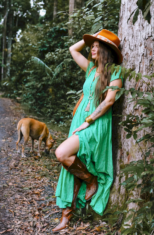 Jaase Emerald Carmen Maxi Dress Embroidered