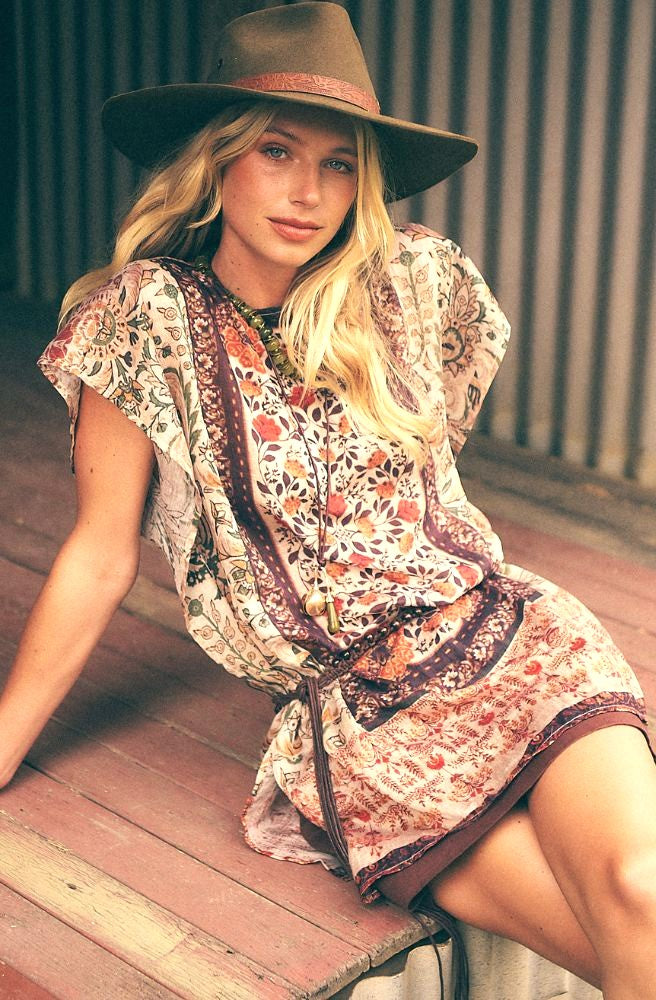 Jaase Fleetwood Dawn Cap Blouse in signature patchwork boho print