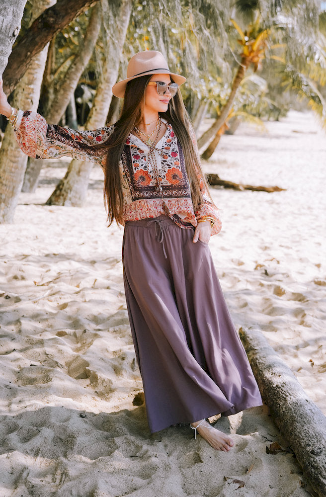 Jaase Fleetwood Elowen floral boho blouse with tassel neckline in detail