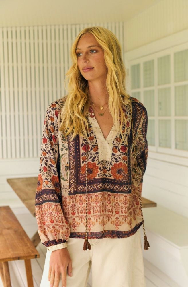 Jaase Fleetwood Elowen floral boho blouse with tassel neckline