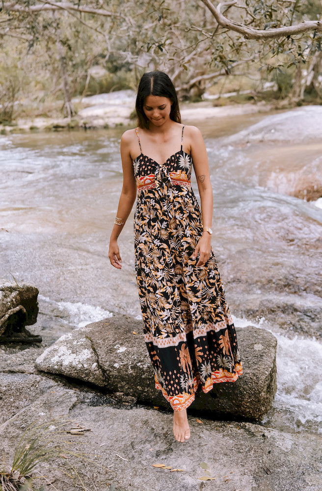 Jaase Jardin Bambi Maxi Dress front view boho floral maxi dress Jardin print