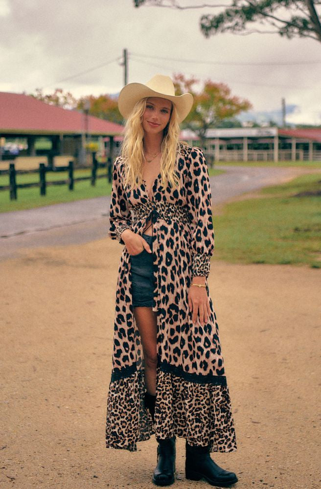 Jaase Untamed Sabrina Maxi Dress in exclusive leopard print