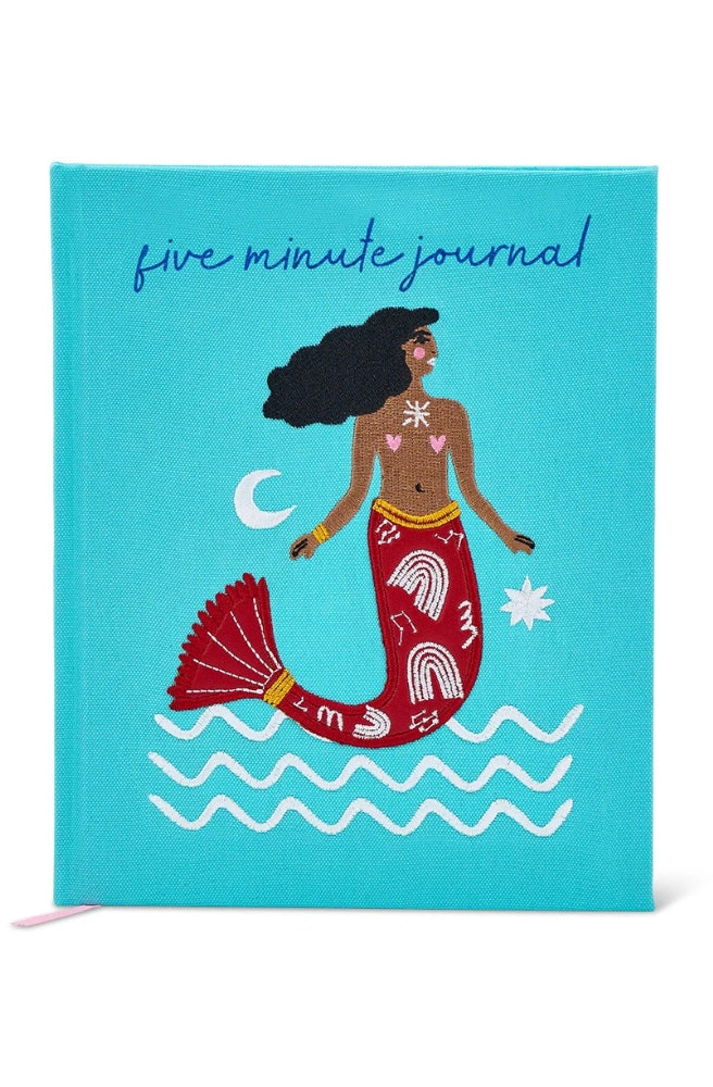 Close-up of the Journal – Five Minute Mermaid fabric-covered hard cover.