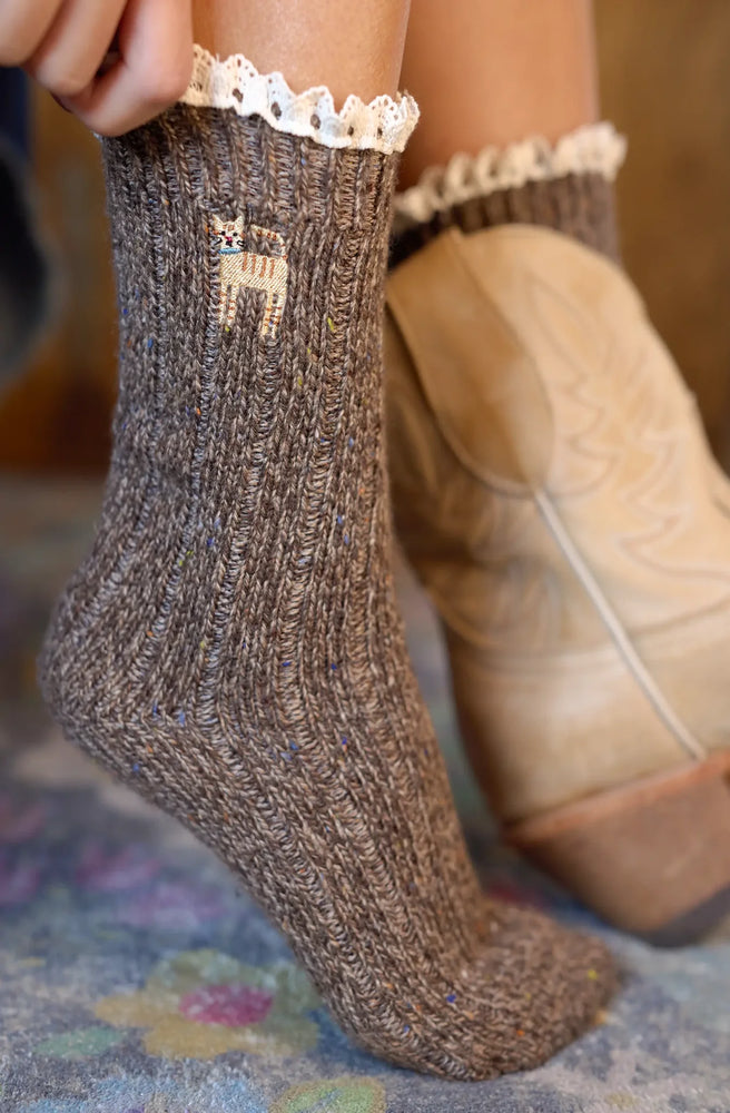 Little Things Emb Sock Cat