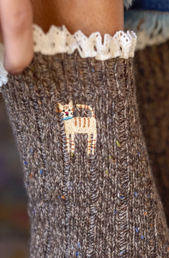 Little Things Emb Sock Cat