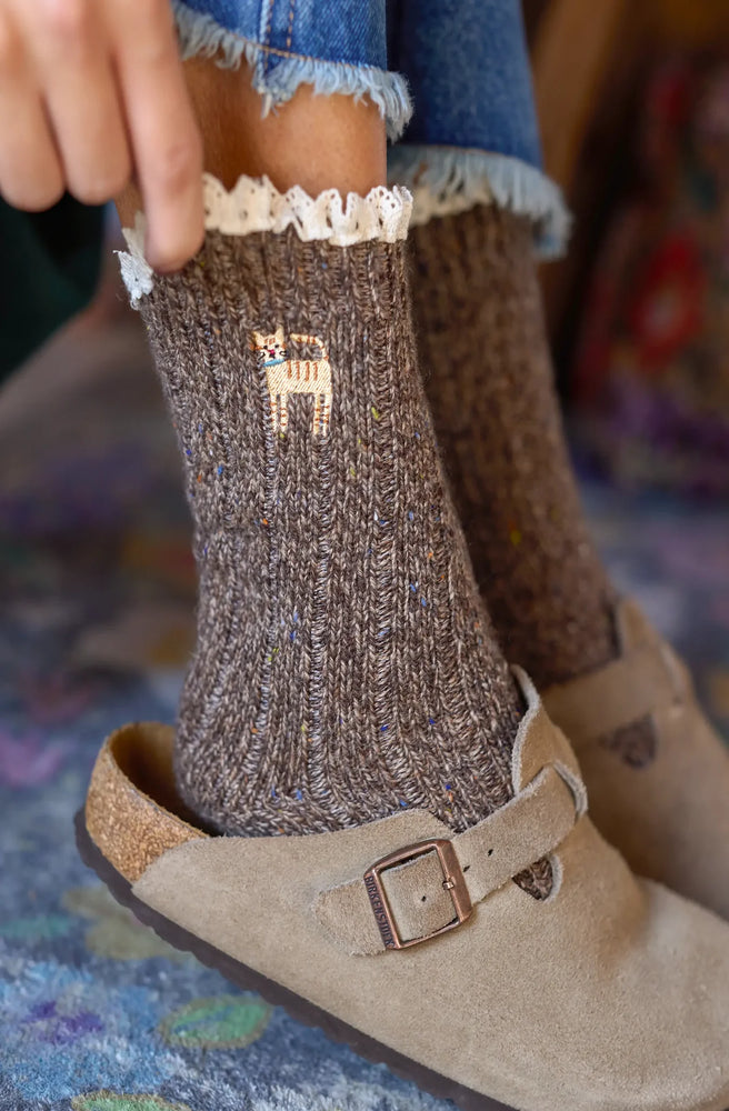 Little Things Emb Sock Cat