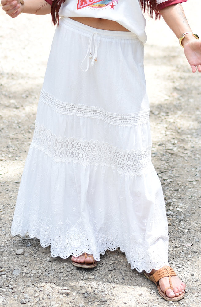 Luna Cotton Lace Long Skirt