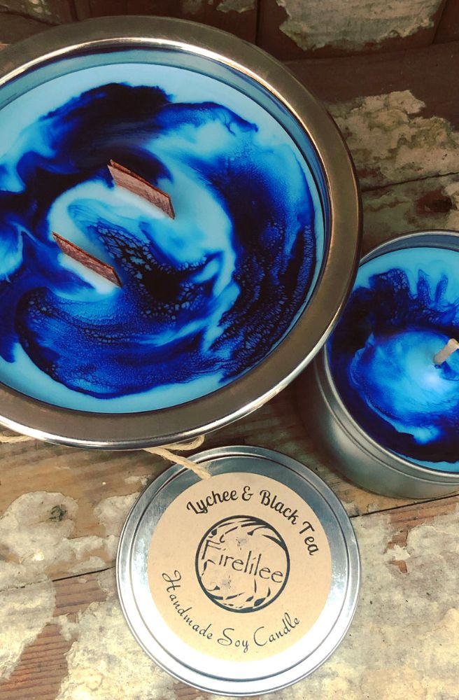 Lychee & Black Tea Soy Candle with refreshing tea and fruity fragrance in silver bowl size