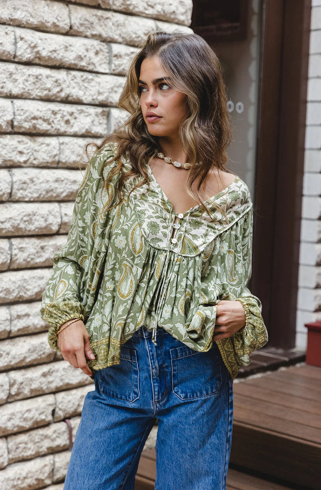 Marlo Arden Button Down Shirt in the signature Arden paisley print with classic black buttons.