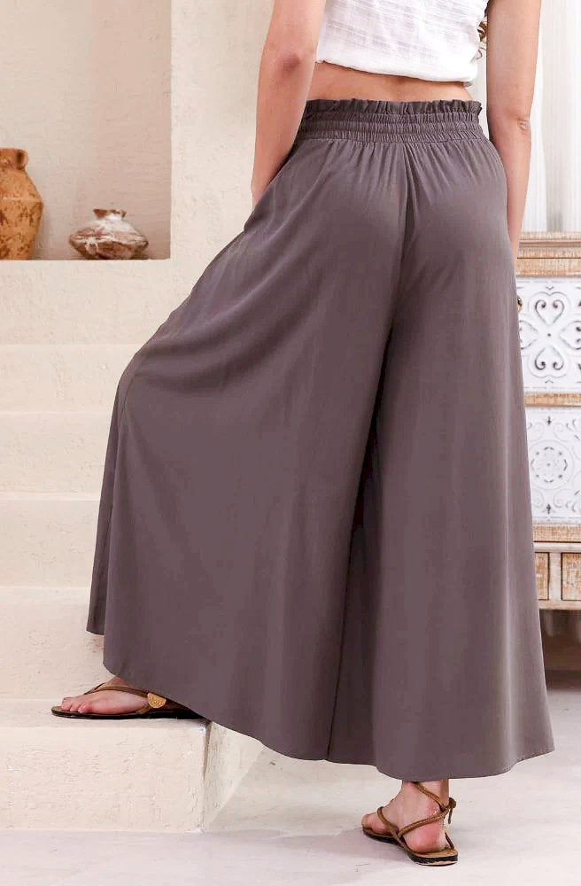 Women's mauve rayon palazzo pants with elastic drawstring waist and side pocketsv