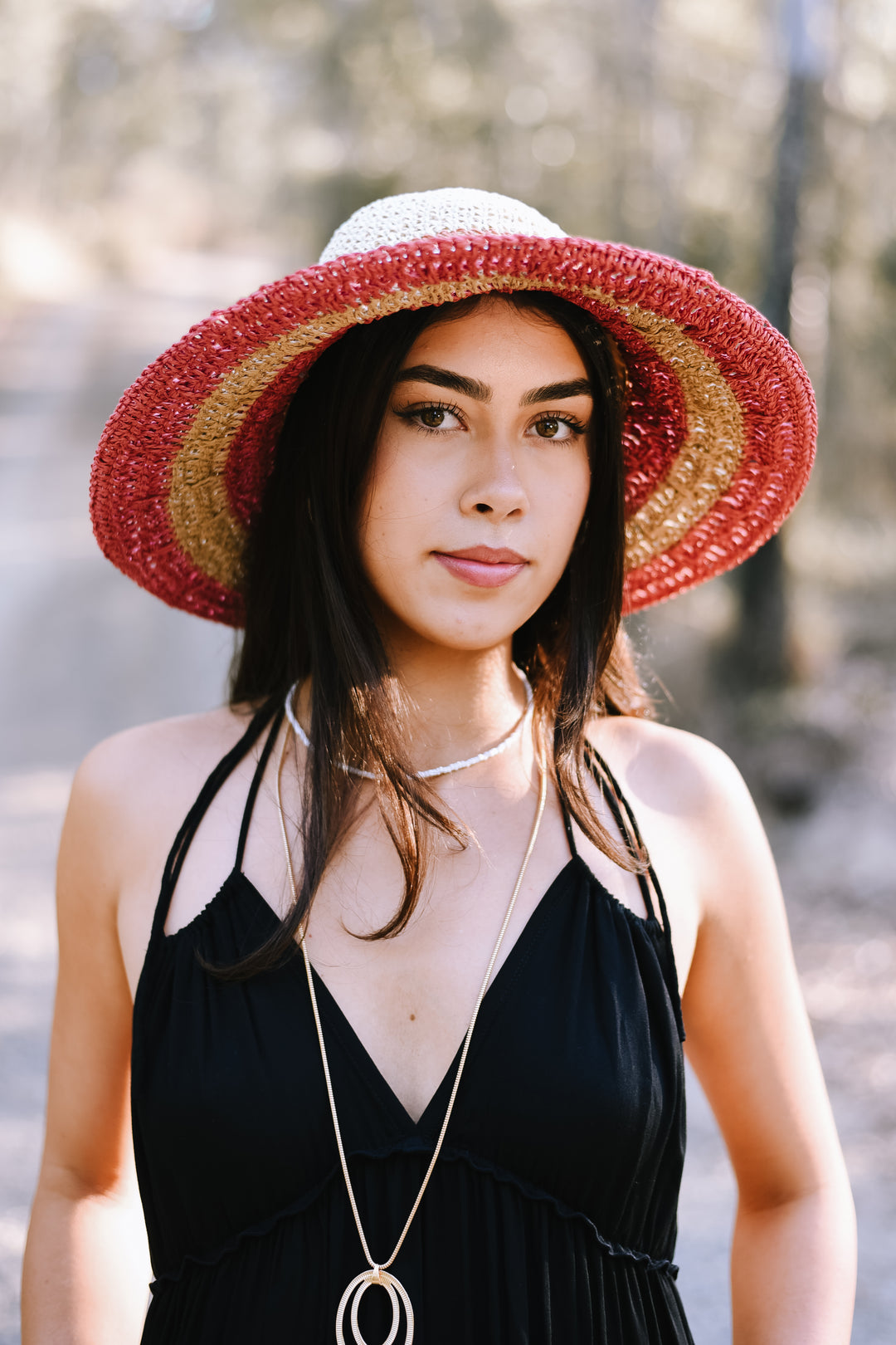 Medium Blush Brim Sun Hat featuring a woven crochet-style design in blush pink, beige and cream