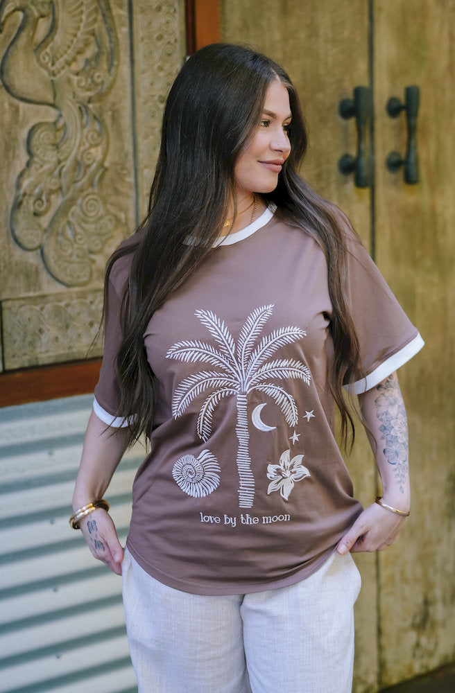 Charcoal Palm Tee fitted graphic t-shirt with celestial palm artwork and relaxed styling