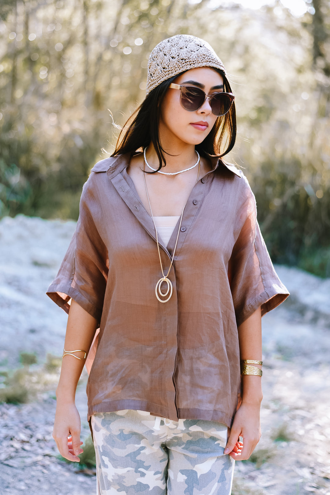 Mocha Relaxed Button Top