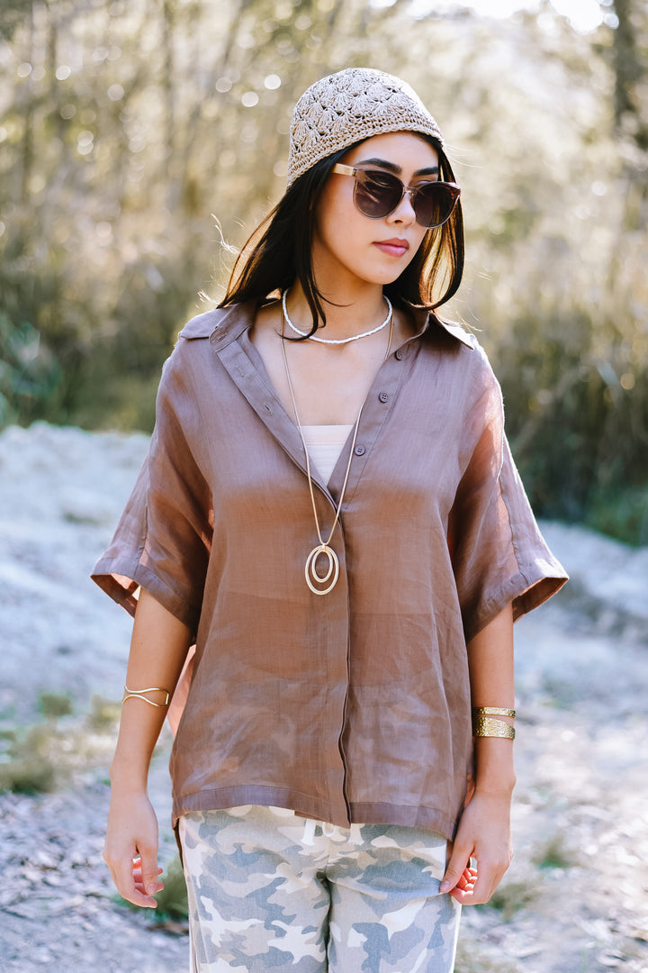 Mocha Relaxed Button Top