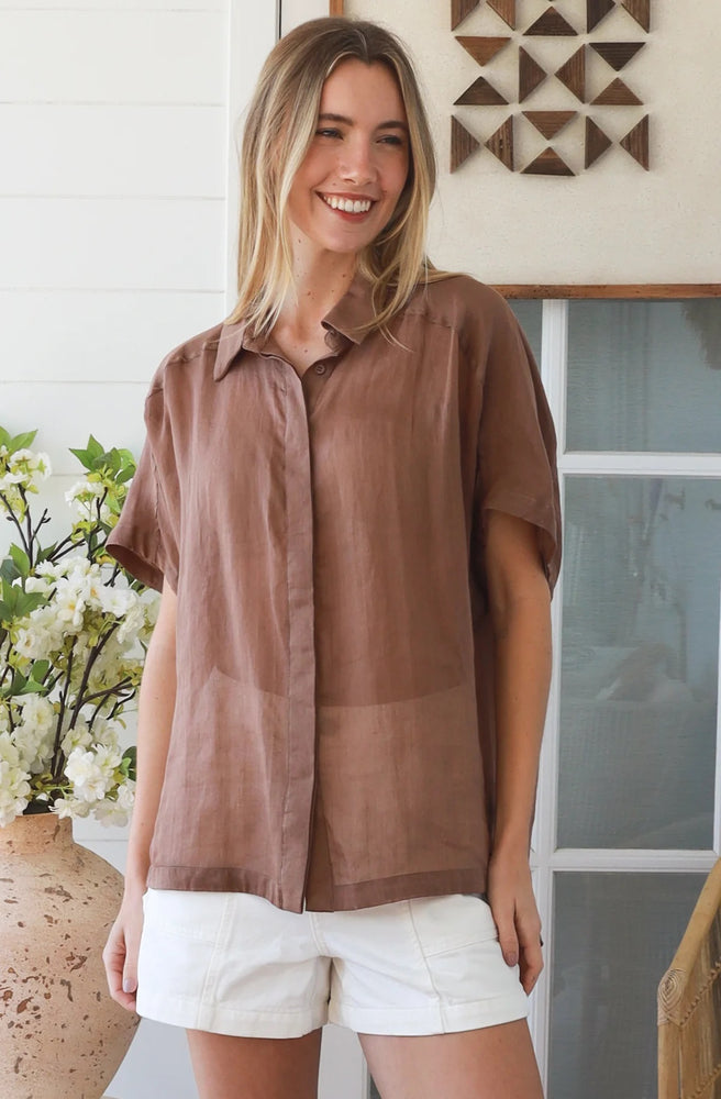 Mocha Relaxed Button Top