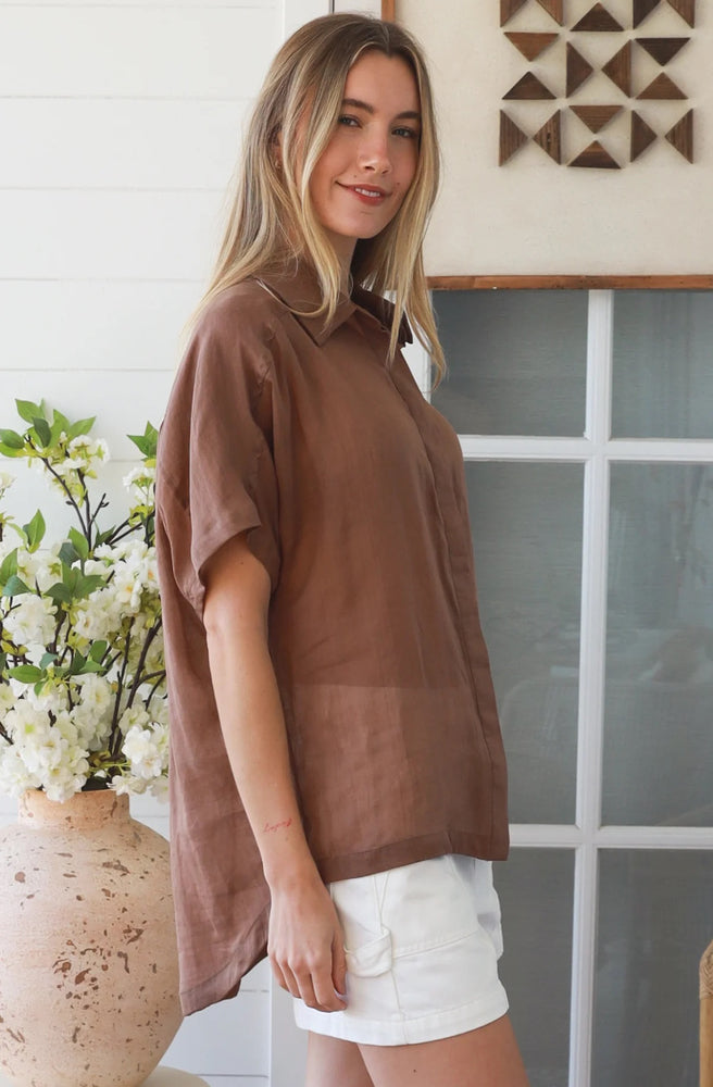 Mocha Relaxed Button Top