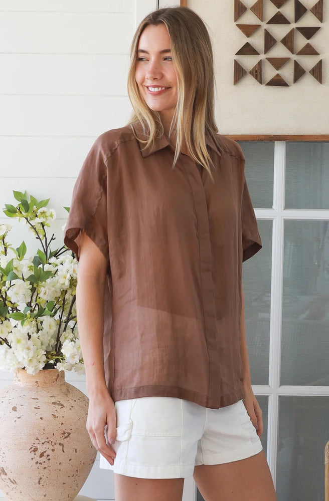 Mocha Relaxed Button Top