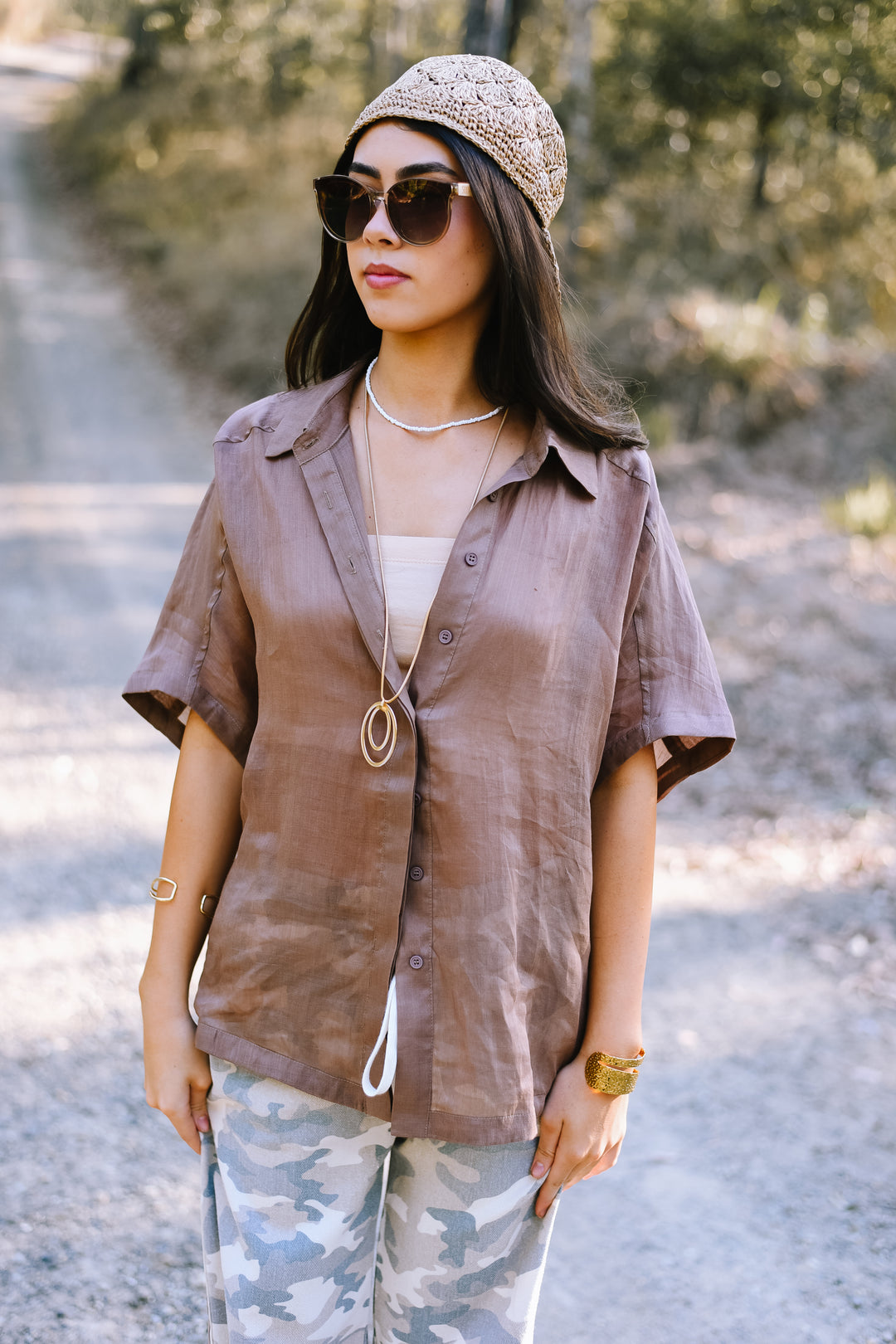 Mocha Relaxed Button Top