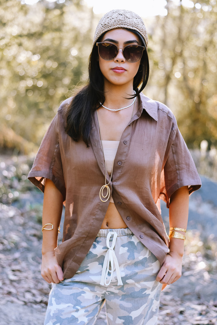 Mocha Relaxed Button Top