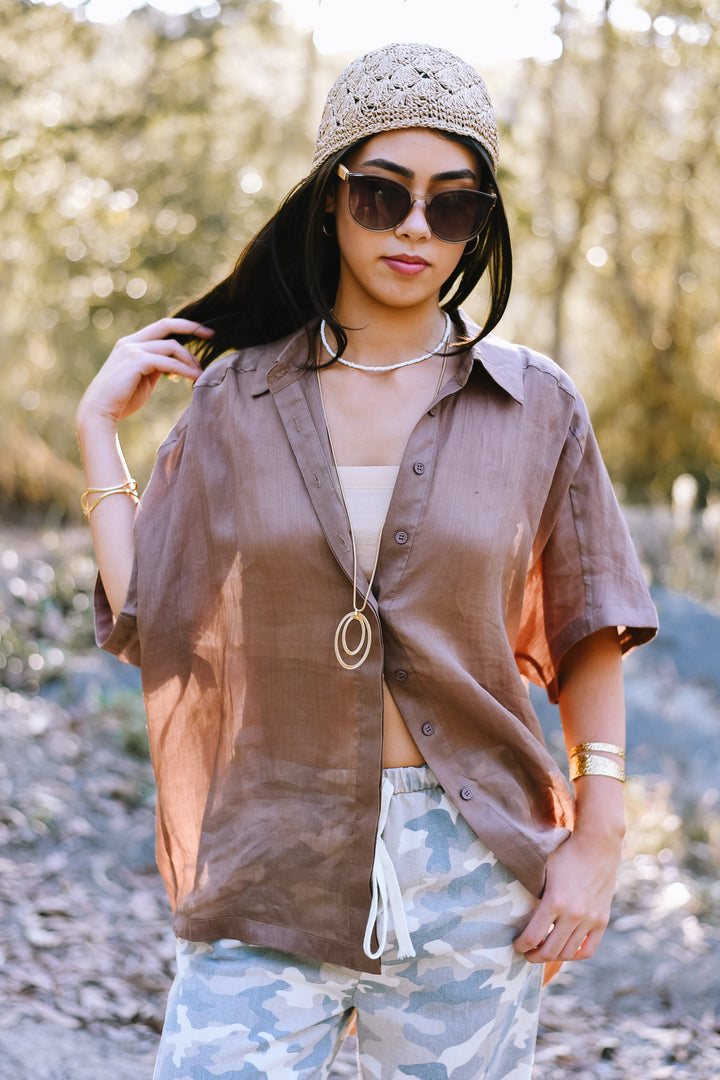 Mocha Relaxed Button Top