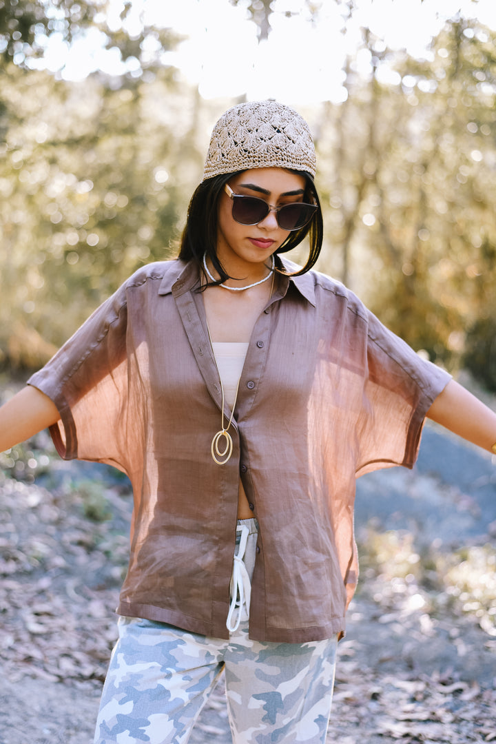 Mocha Relaxed Button Top