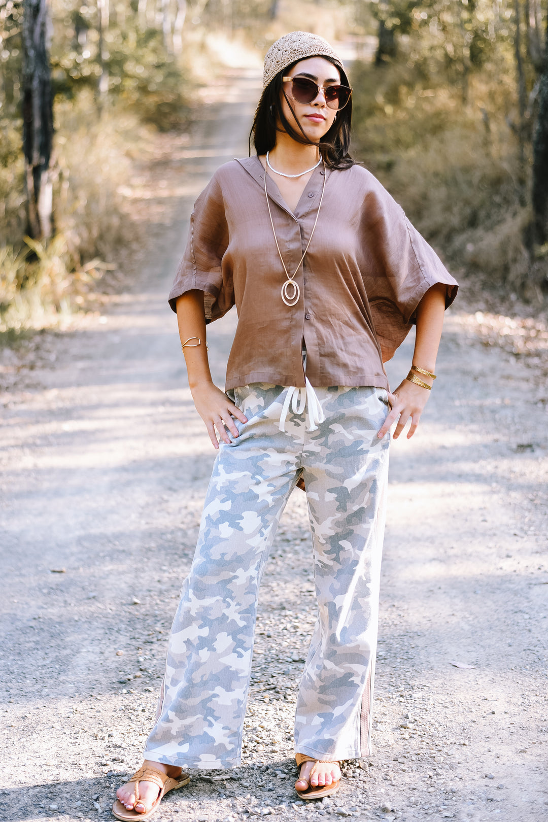 Mocha Relaxed Button Top