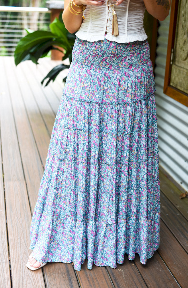 Olive Flower Aline Skirt