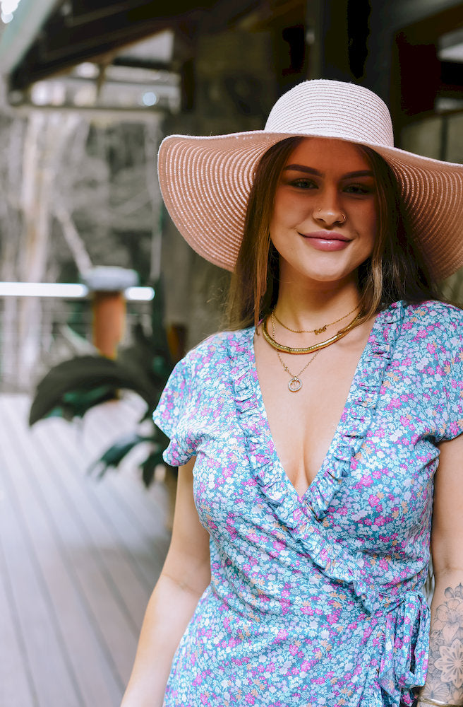 Olive Flower Bettle Wrap Dress floral fabric detail