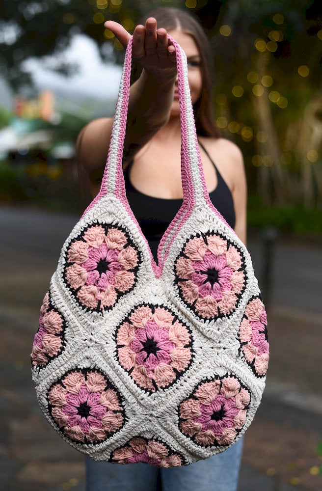 Pink Daisy Crochet Bag Front View