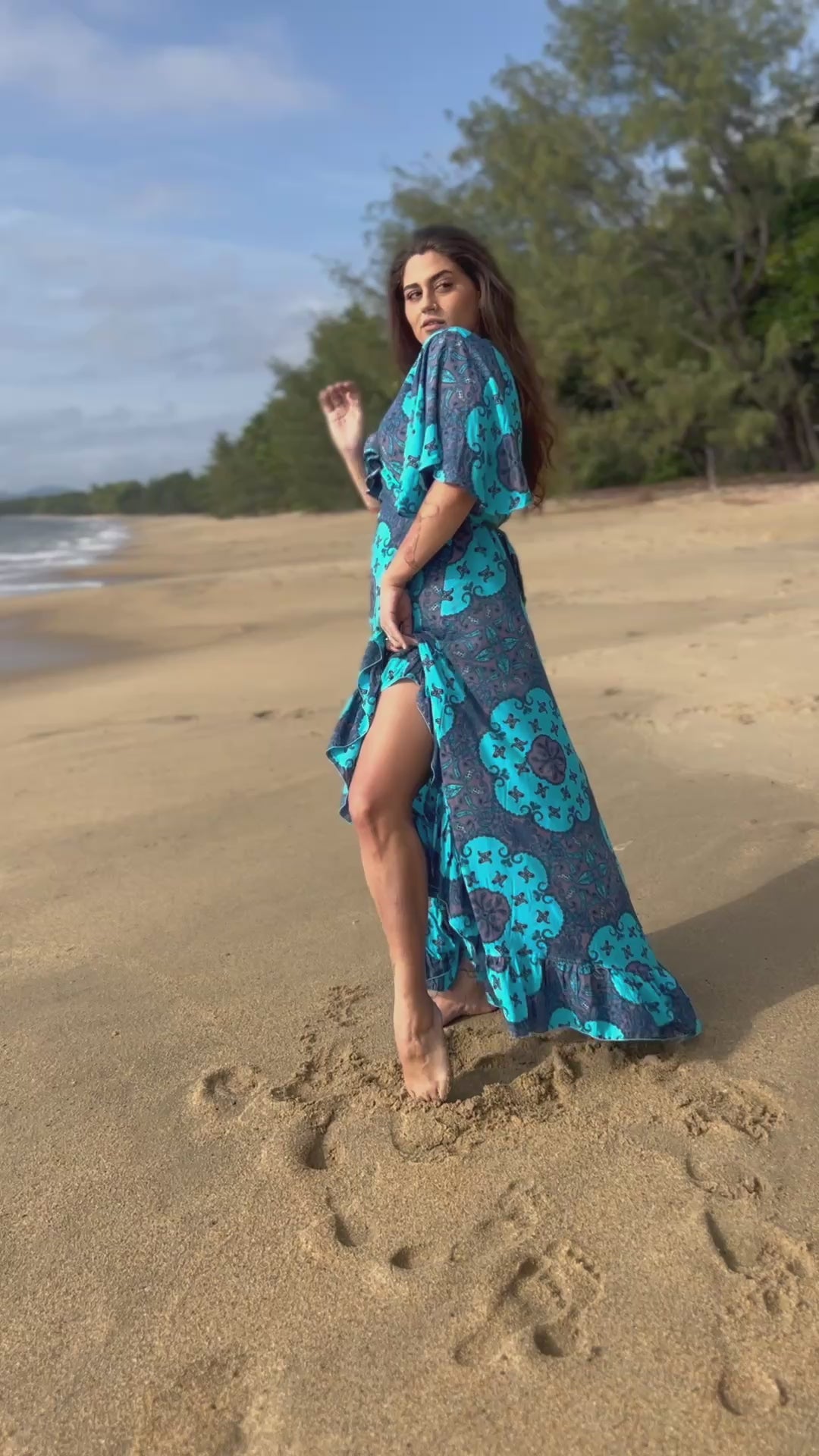 Lulu Print Combi Wrap Maxi Dress Front and Back View