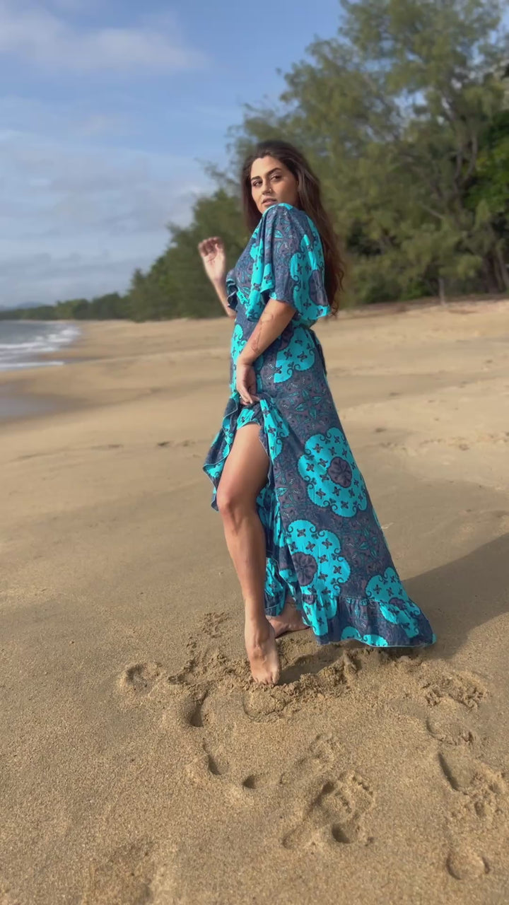 Lulu Print Combi Wrap Maxi Dress Front and Back View