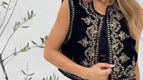 Istanbul Embroidered Velvet Vest, Black Colour
