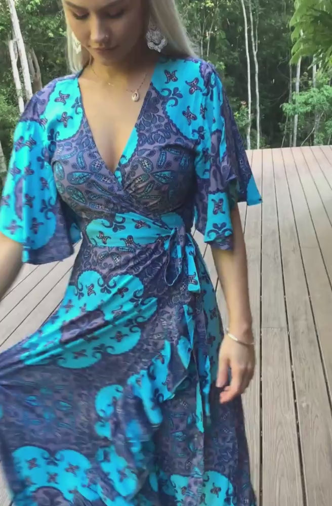 Close Up Video Lulu Print Combi Wrap Maxi Dress