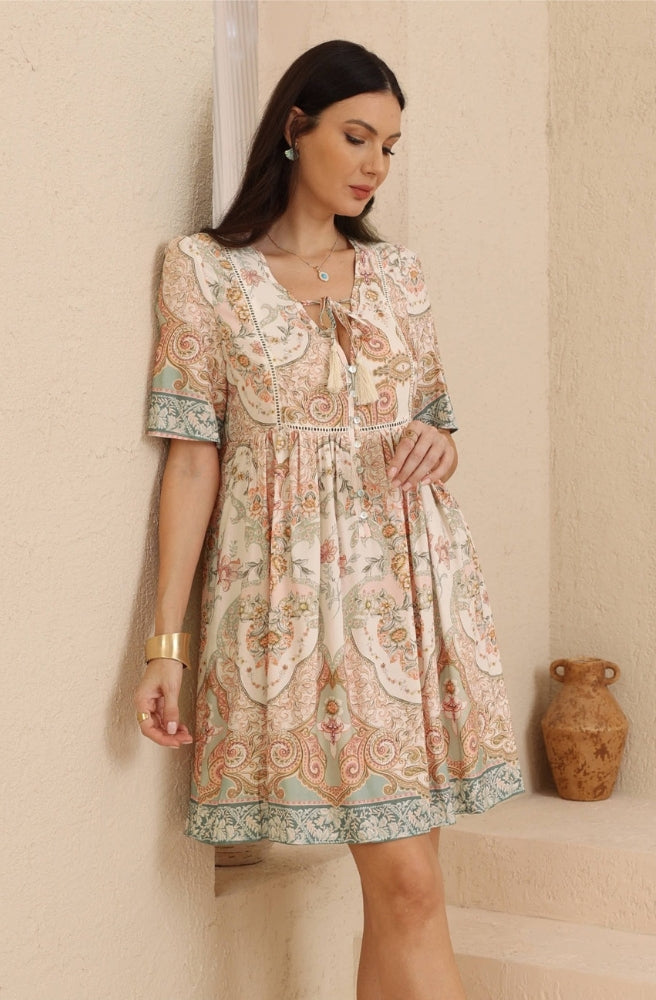 Sage Paisley Mini Dress