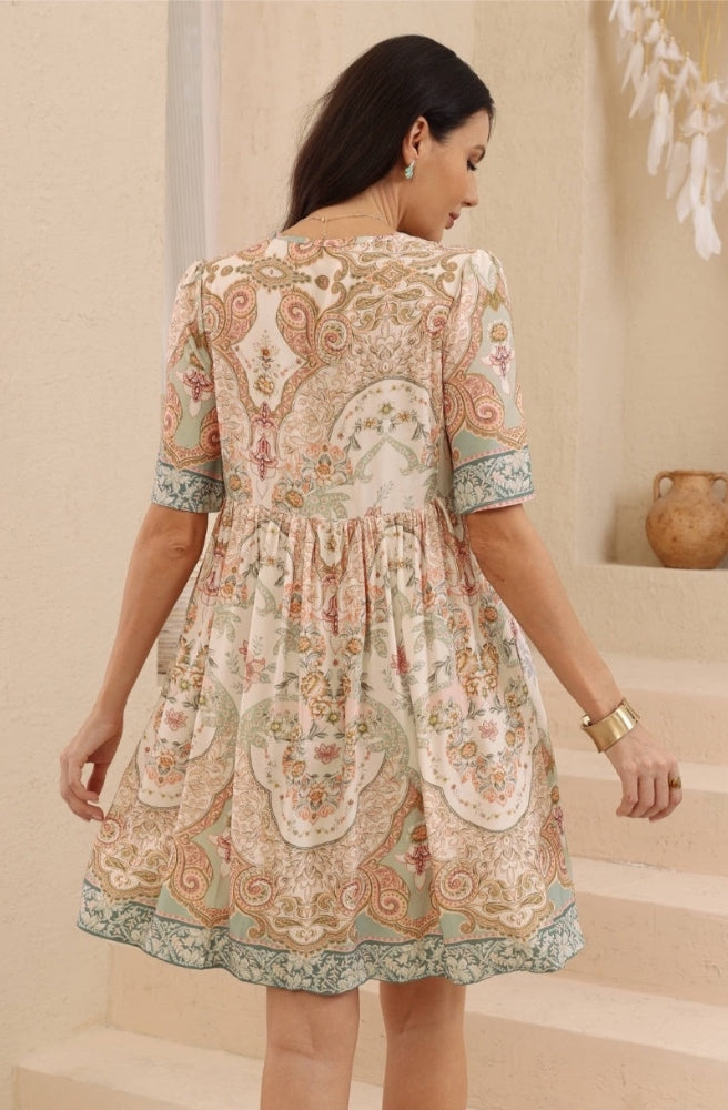 Sage Paisley Mini Dress