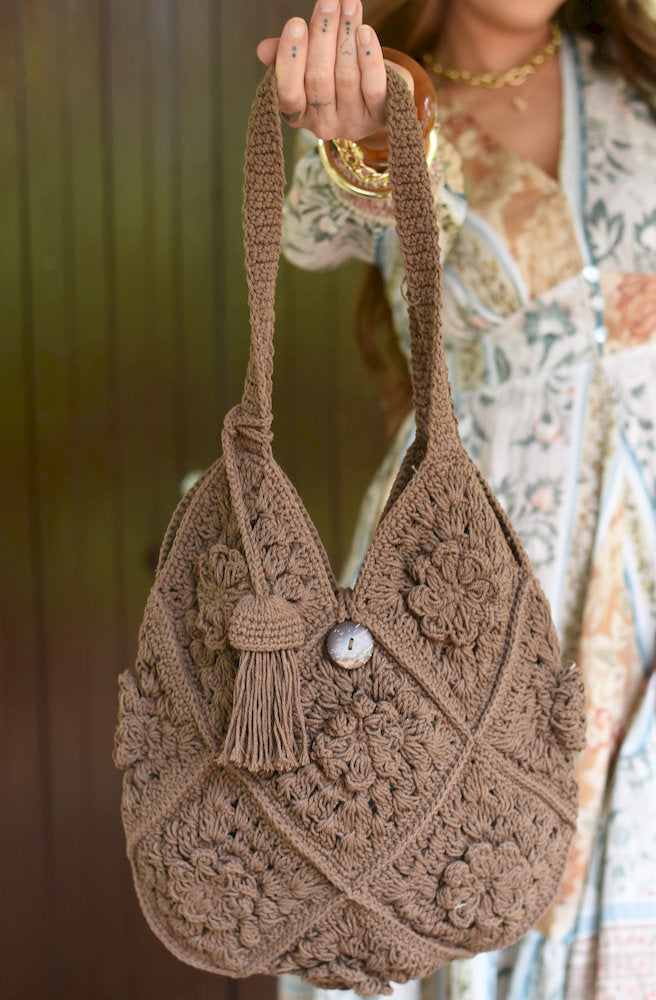 3D Sunflower Flower Choco Crochet Bag Close Up View