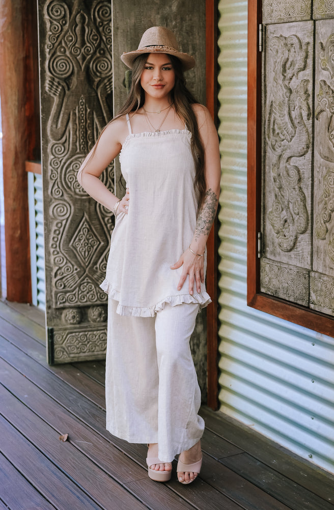 Surf Luxe Pants natural linen blend wide-leg pants with relaxed fit and soft drape