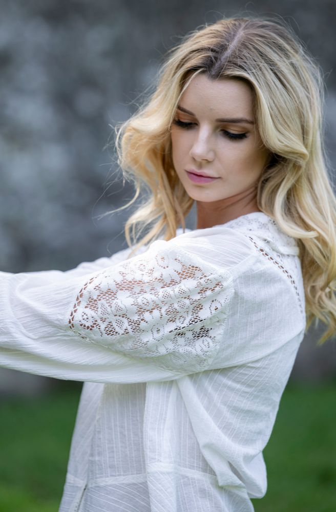 boho long sleeve white top embroidered panels