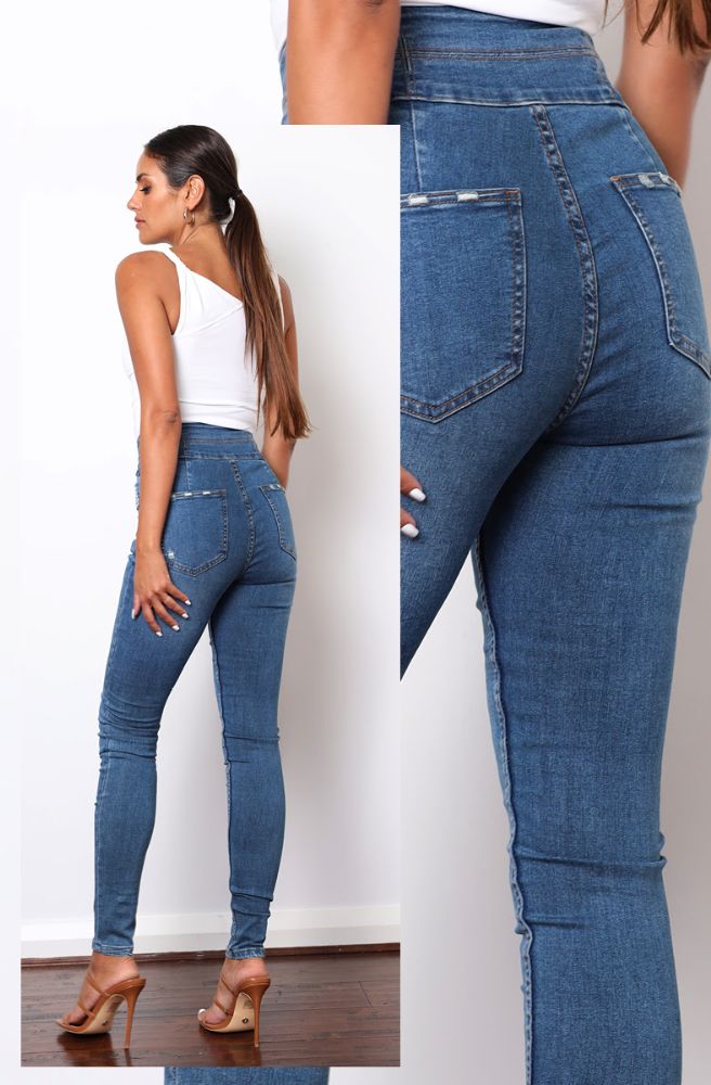 Womens Boho Pipe Leg Stretch Jeans, Back View