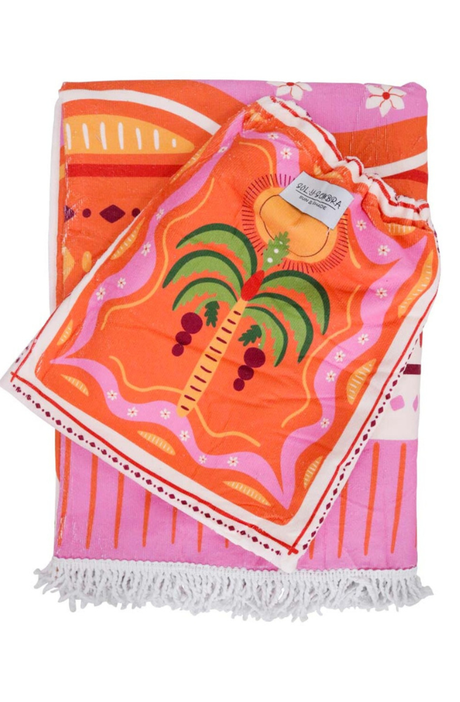 XL Beach Towel Palm Pink Front Photo
