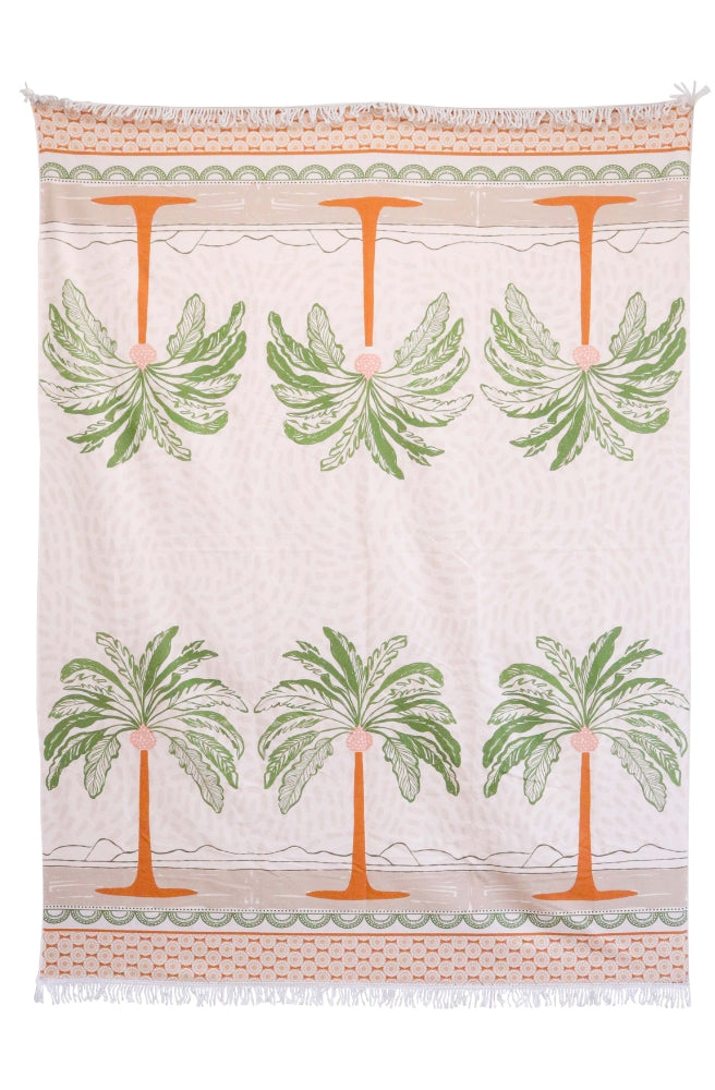 XL Beach Towel Palm Trio featuring tropical palm tree print and decorative fringe
