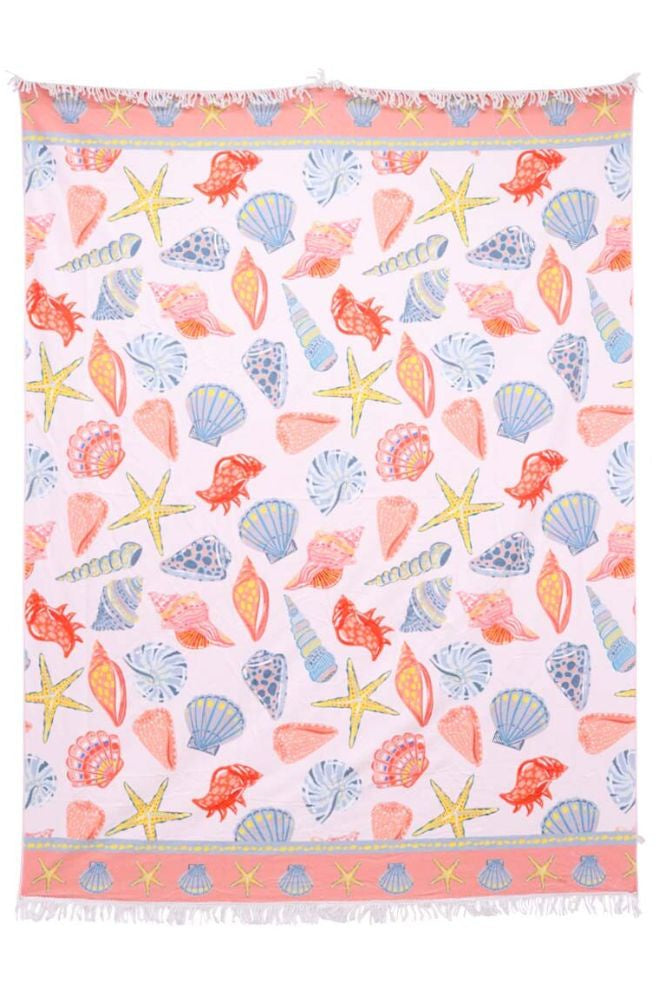 XL beach towel pink shell and starfish print