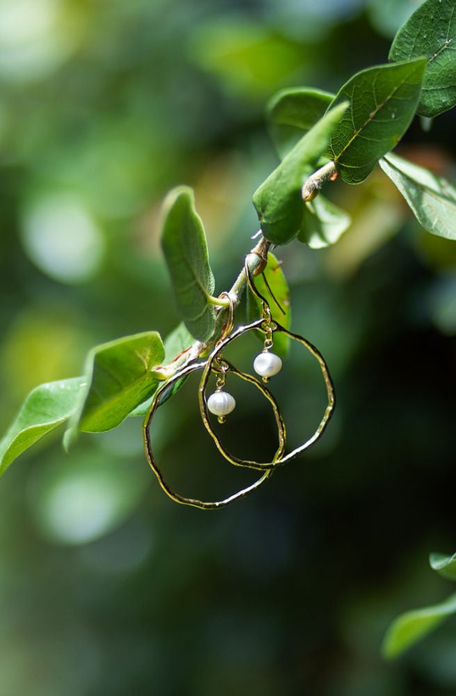 boho gold hoop earrings hook freshwater pearl bead