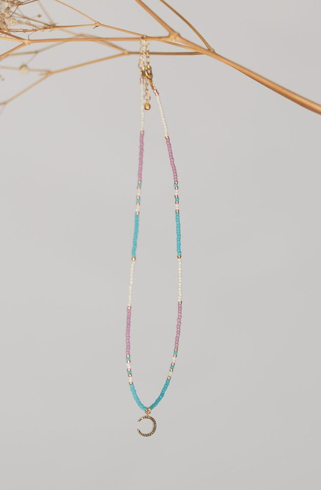 bohemian miyuki bead necklace crescent moon necklace