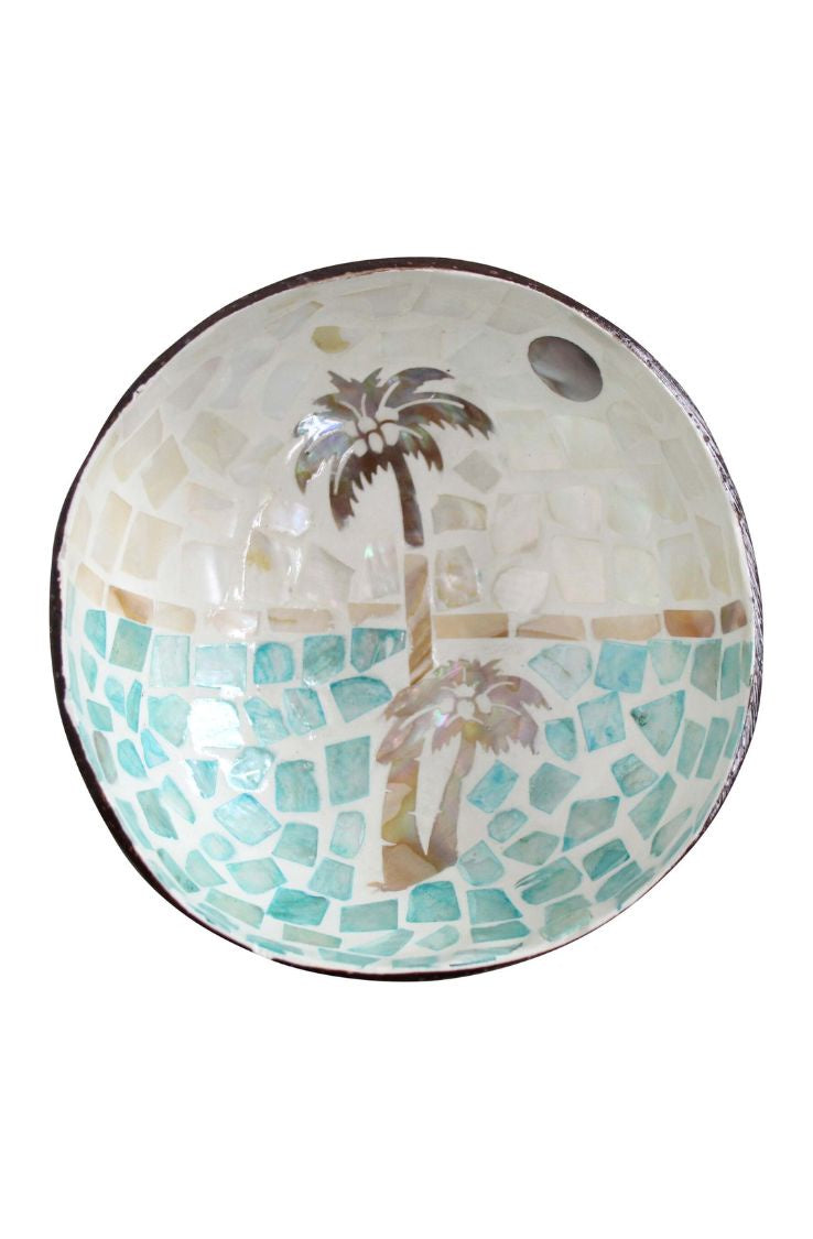 coconut bowl, palm tree shell inlay