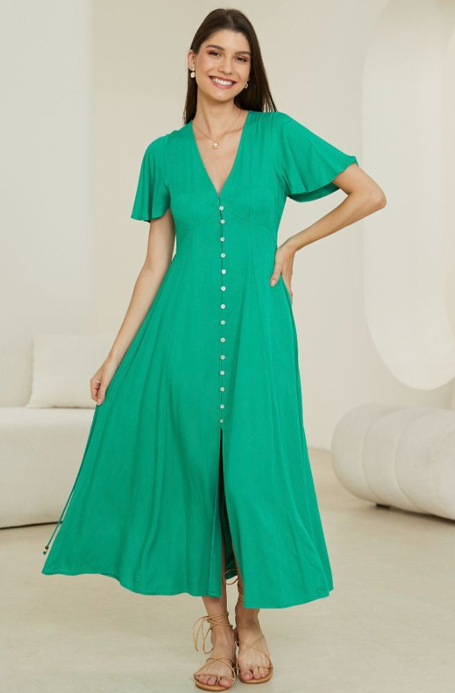 womens boho clothing australia emerald green maxi dress button through front