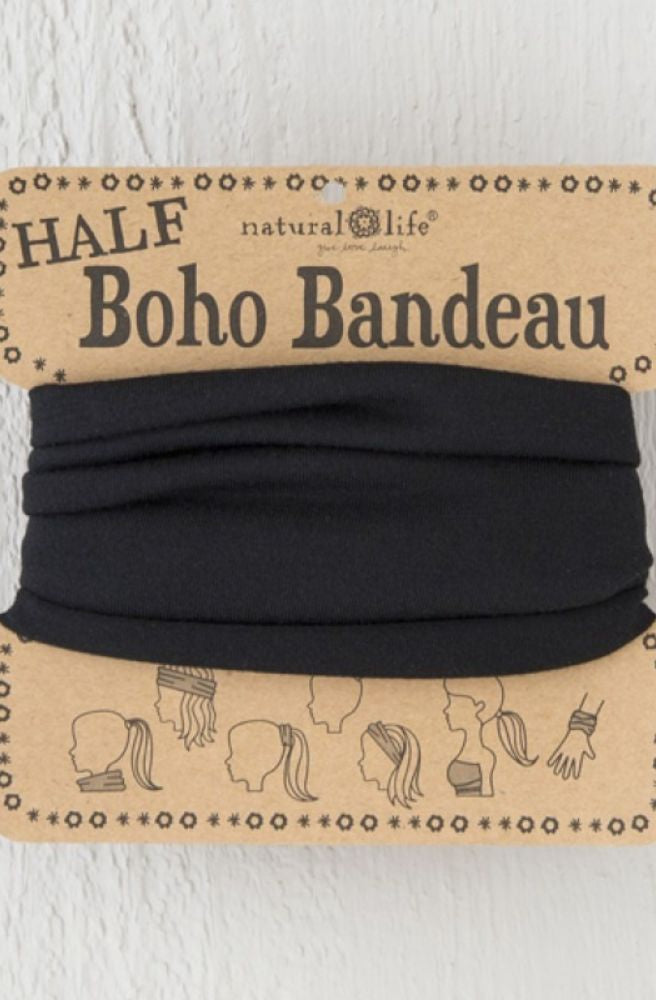 stretch knit boho bandeau headband black